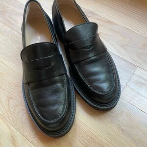 Stuart Weitzman Black Leather Penny Loafers Flats